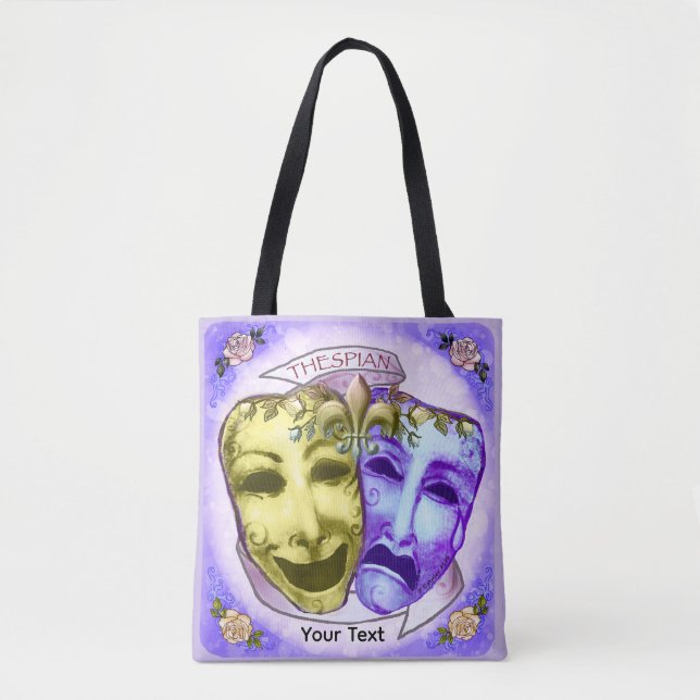 Bolsa Tote Máscaras de Ator Roxo Amarelo (Frente)