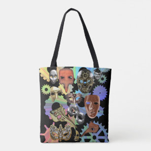 Bolsa Tote máscaras de mascarada de prata de ouro metálico