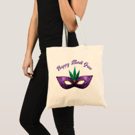 Bolsa Tote Mask Purple Green Sparkles Happy Mardi Gras