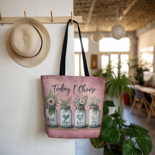 Bolsa Tote Mason Jar Inspiracional Escolha fé, esperança e al (Criador carregado)