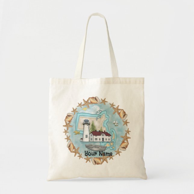 Bolsa Tote Massachusetts Shells Lighthouse (Frente)