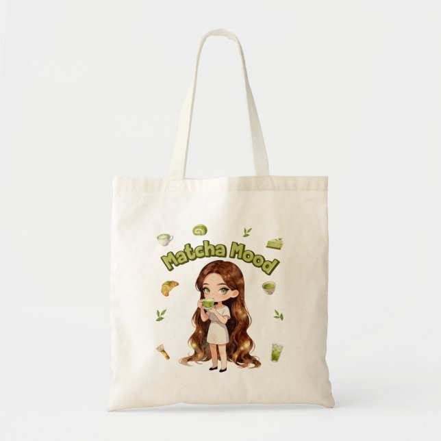 Bolsa Tote Matcha Mood Aesthetic Design Cute Green Tea Vibes (Frente)