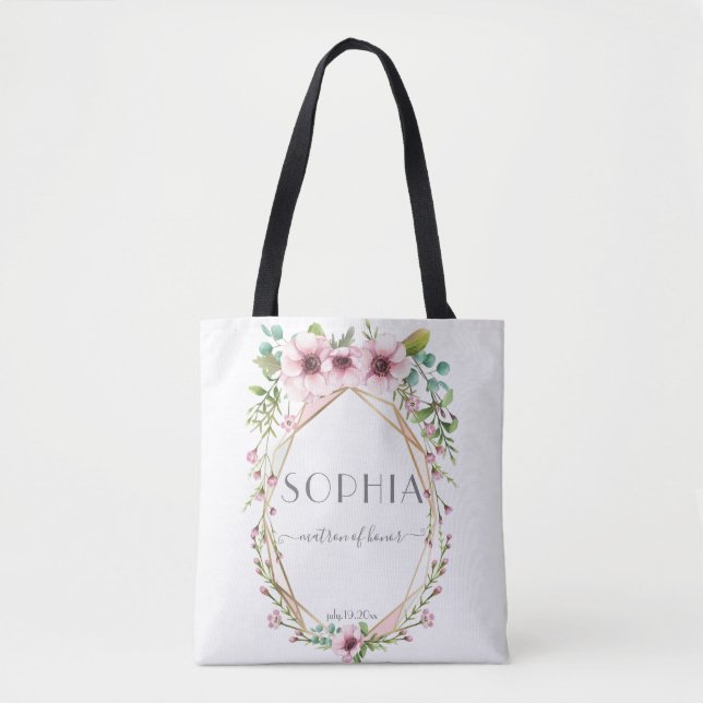 Bolsa Tote Matéria das Flores de Anêmona Rosa Bonito (Frente)