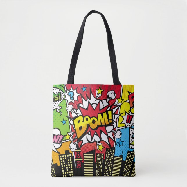 Bolsa Tote Material de fundo de cidade com balões de fala em  (Frente)