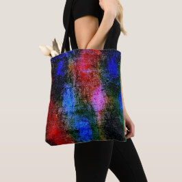 Bolsa Tote Material vermelho e azul esfolado com "tinta a óle