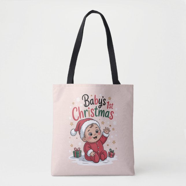 Bolsa Tote Maternidade Primeiro Natal do Bebê Anúncio de Grav (Frente)