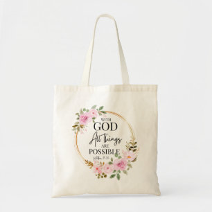 Bolsa Tote Mateus 19:26 Possível com Deus Rosa Floral