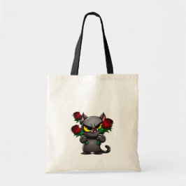 Bolsa Tote Mau Black Cinza Cat Segurando Rosas vermelhas Lega