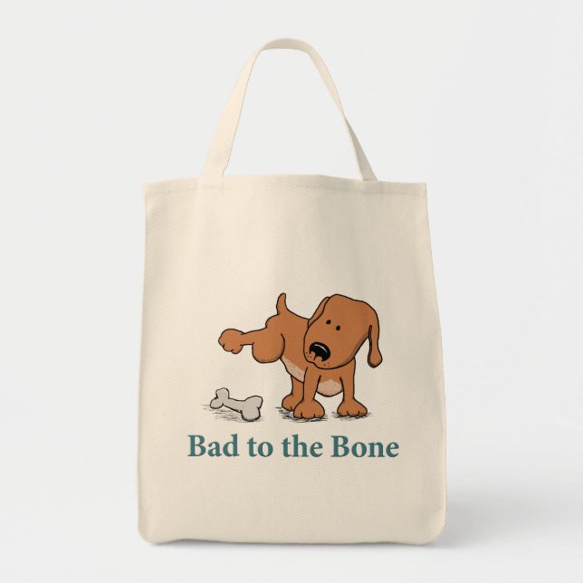 Bolsa Tote Mau engraçado ao cão do osso (Frente)