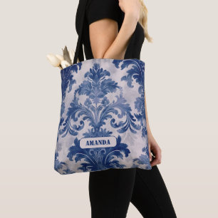 Bolsa Tote Mau legado Dó azul toile de jouy monograma