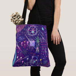 Bolsa Tote Maximalista Abstrato em Roxo
