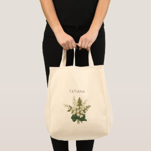 Bolsa Tote May Lily do Vale Floral Buquê Custom Name