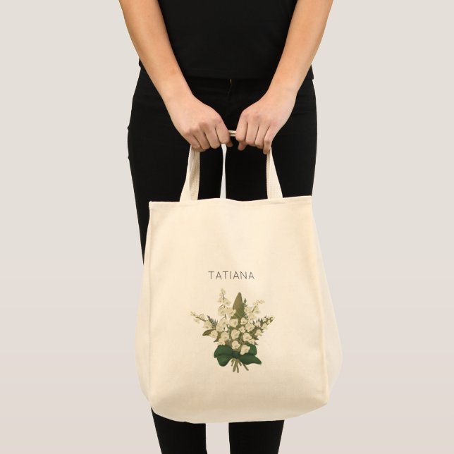 Bolsa Tote May Lily do Vale Floral Buquê Custom Name (Frente (produto))