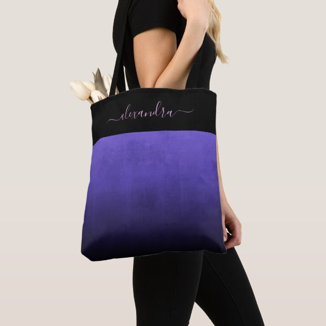 Bolsa Tote Mbre rústica azul-roxa negra personalizada (Close Up)