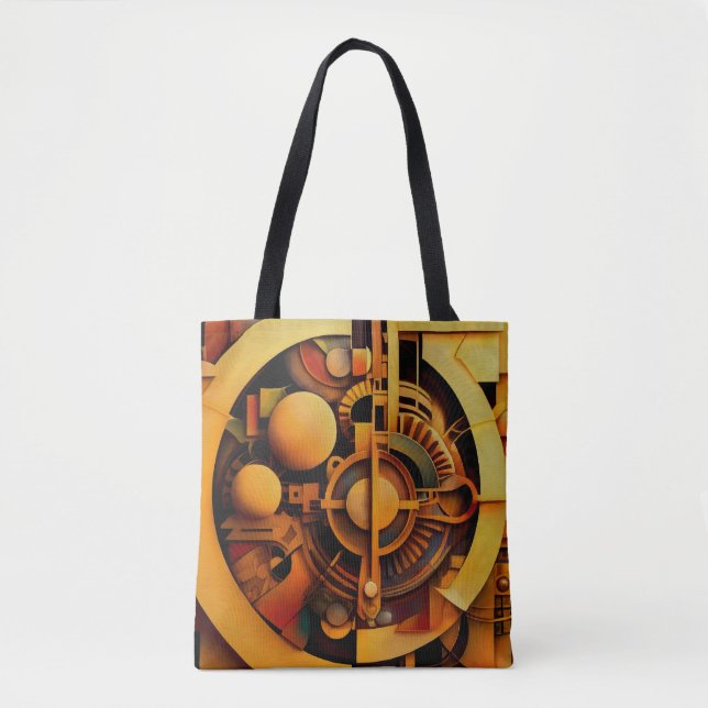 Bolsa Tote Mecanismo Dourado Abstrato Steampunk (Frente)