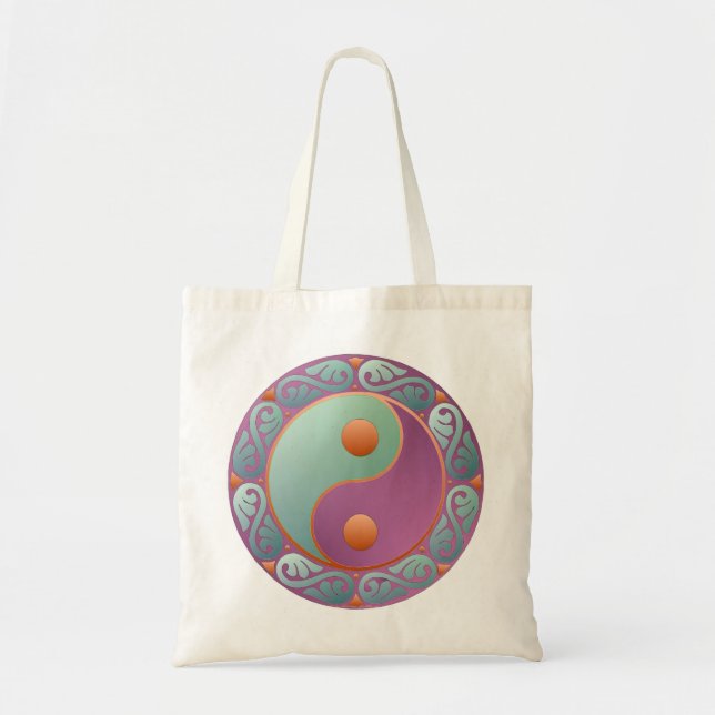 Bolsa Tote Medalhão Yin Yang Violeta Turquesa (Frente)