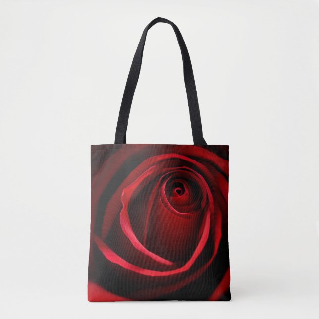 Bolsa tote média com estampa total de rosa vermelh (Frente)