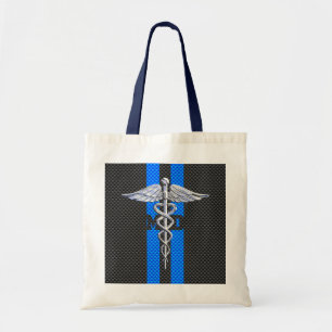 Bolsa Tote Médico MD Caduceus Fibras de Carbono Stripes