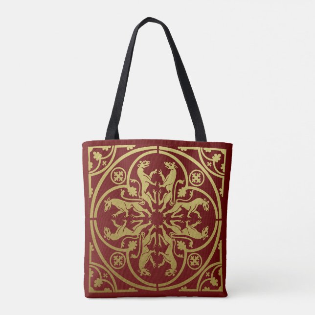 Bolsa Tote Medieval Renaisance Herald Lion Leopard Metálico (Verso)