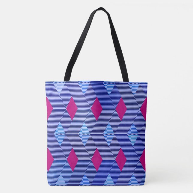Bolsa Tote Médio de Diamante Moderno do Século Impressão, Azu (Frente)