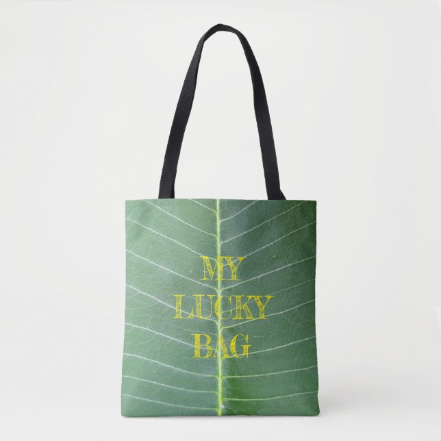 Bolsa Tote Médio - Folha Verde e Design de Linha Branca Claro (Frente)
