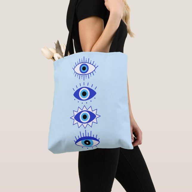 Bolsa Tote Meditação de Energia de Olhos Mau Azuis Hamsa Míst (Close Up)