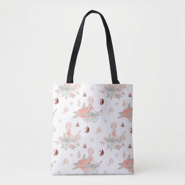 Bolsa Tote Meditação em Yoga de Zen Cute Lotus Namaste Pastel (Frente)