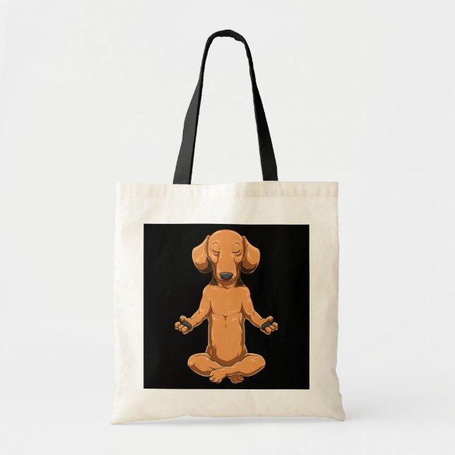 Bolsa Tote Meditando Cão Meditante Dachshund Yoga (Frente)