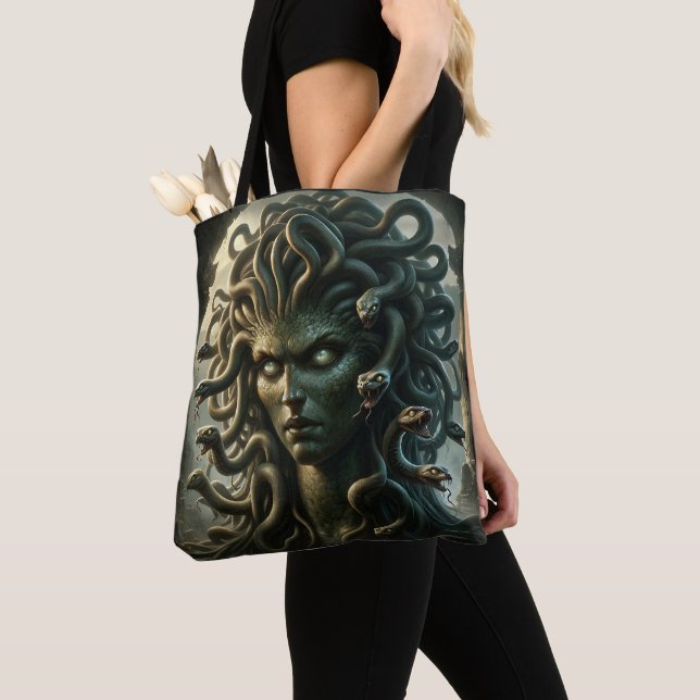 Bolsa Tote Medusa Stare, Chefe da Morte de Cobras (Close Up)