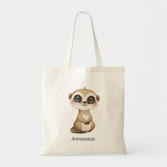 Bolsa Tote Meerkat Fofo e Texto Personalizado (Frente)