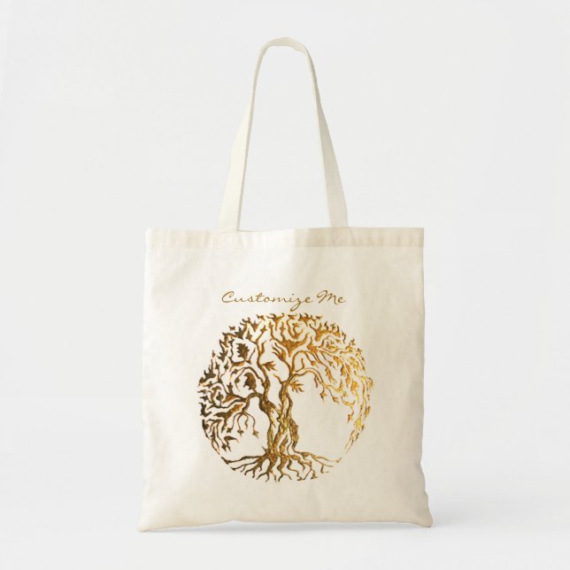 Bolsa Tote Mehndi Tree of Life (Dourada) (Frente)