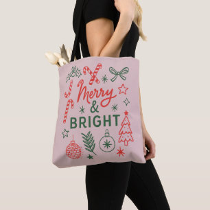 Bolsa Tote Meia de Natal Retro Alegre e Brilhante   Festiva 