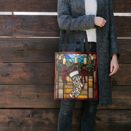 Bolsa Tote Meia de Natal Vidro Pintado Falso