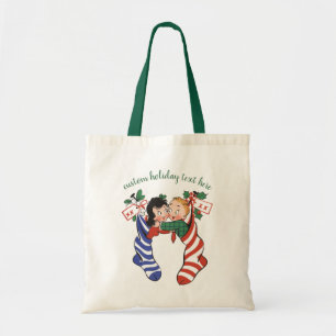 Bolsa Tote Meias de Natal Antigas com Crianças Fofas