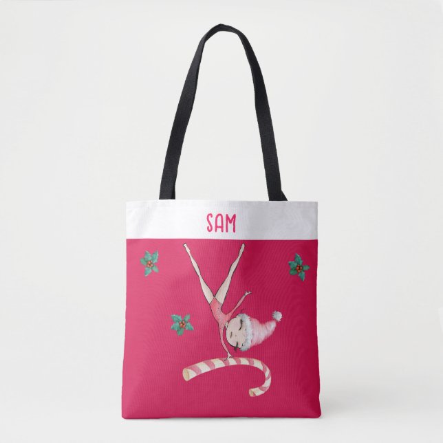 Bolsa Tote Meias de Natal da ginástica | Gymnast Girl Pink (Frente)