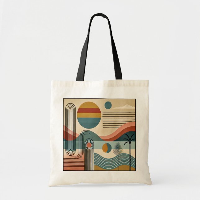 Bolsa Tote Meio século Moderno Art Beach Sunrise (Frente)