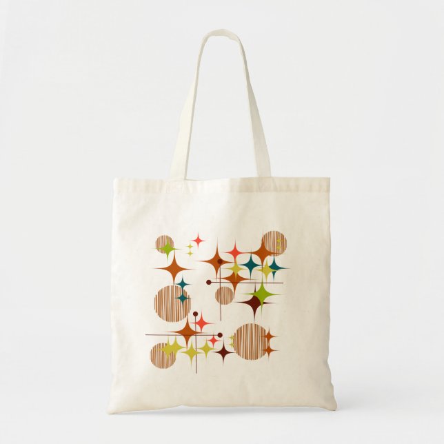 Bolsa Tote Meio Século Moderno Explosões de Estrela e Globos (Frente)