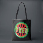 Bolsa Tote Melancia da Palestina Livre - Liberdade para a Pal<br><div class="desc">Após a guerra de seis dias em 1967, o governo israelita proibiu a bandeira palestiniana. A melancia tomou seu lugar por compartilhar as cores da bandeira: vermelha, preta, branca e verde. a fruta pode ser vista dos muros de pedra de Gaza às galerias de Ramallah, apontando a história política da...</div>