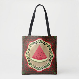 Bolsa Tote melancia sobre a placa de azeite com tatreez pales