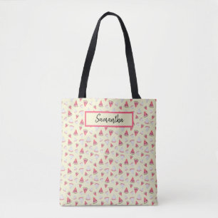 Bolsa Tote Melancias cor-de-rosa em Monograma Amarelo Pálido