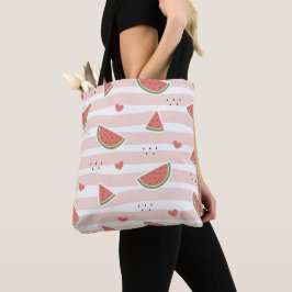 Bolsa Tote Melancias vermelhas, Corações, Stripes, Padrão de 