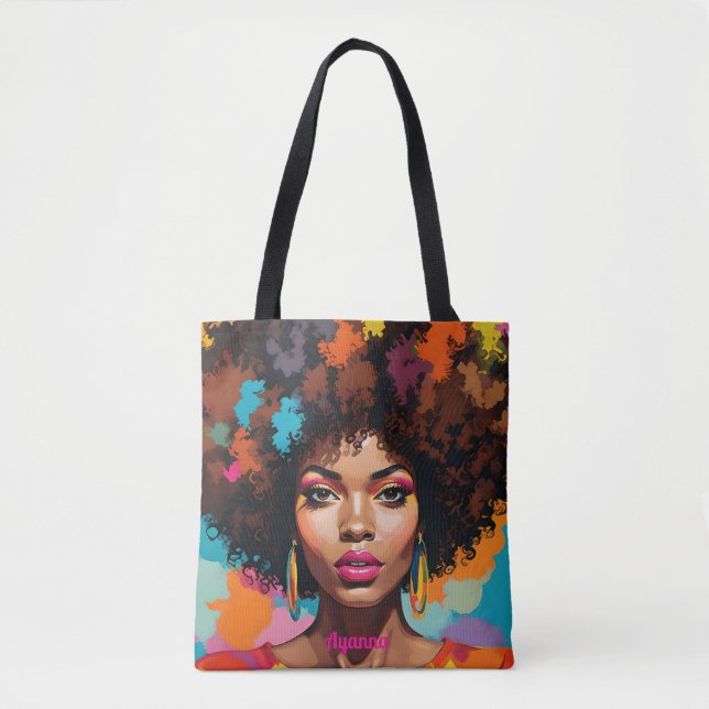 Bolsa Tote Melanin Woman w/Afro - Pop Art Inspirado (Frente)