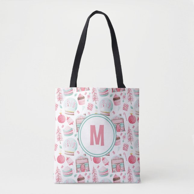 Bolsa Tote Melão-Pepperminta de Natal Monograma Bag (Frente)