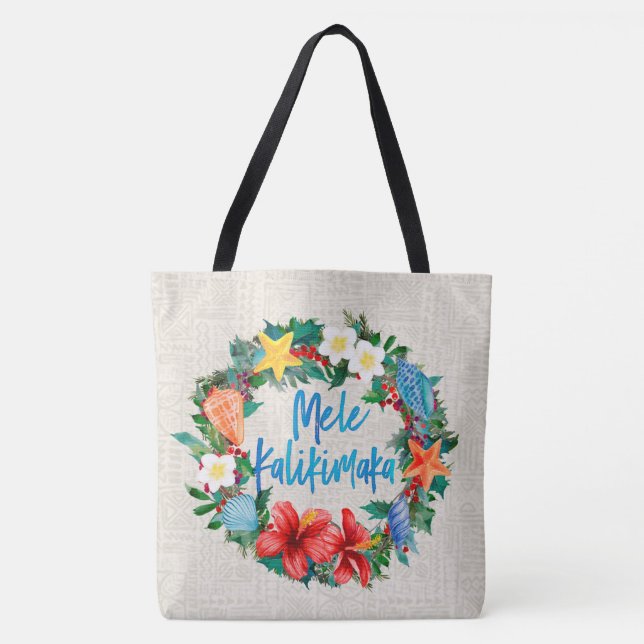 Bolsa Tote Mele Kalikimaka Hawaiian Christmas Wreath (Frente)