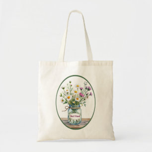 Bolsa Tote Melhor Amigo de Flores Selvagens em Mason Jar