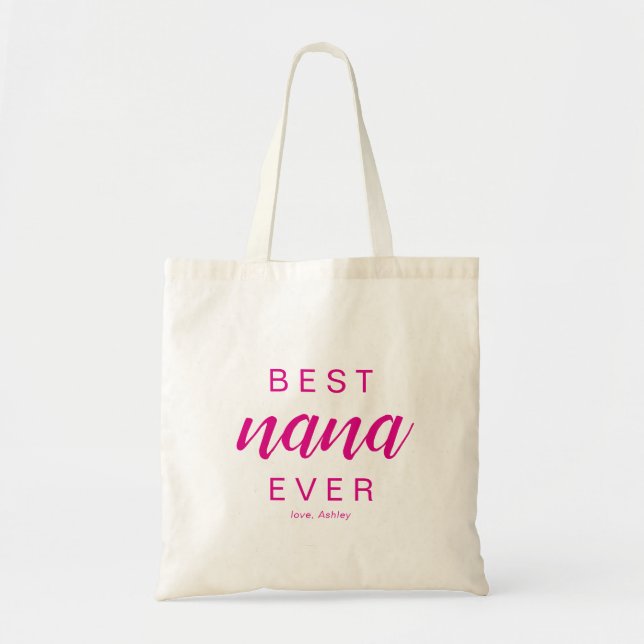 Bolsa Tote Melhor Avó de Todos Presente de Script Rosa Quente (Frente)