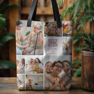 Bolsa Tote Melhor Avó do Mundo Floral 9 Colagem de Fotos