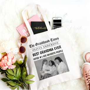Bolsa Tote Melhor Avó do Mundo Título de Jornal Personalizado