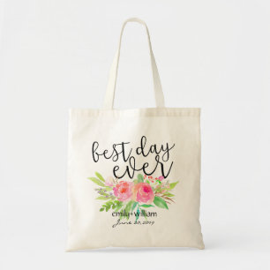 Bolsa Tote "Melhor Dia de Todos" Buquê Flor, Bote de Boas-vi