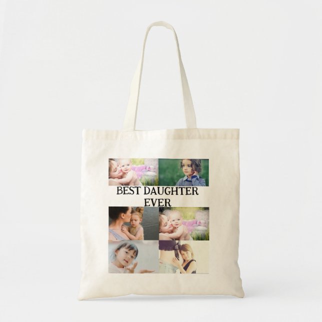 Bolsa Tote Melhor Filha Personalizada Ever 6 Colagem de Fotos (Frente)